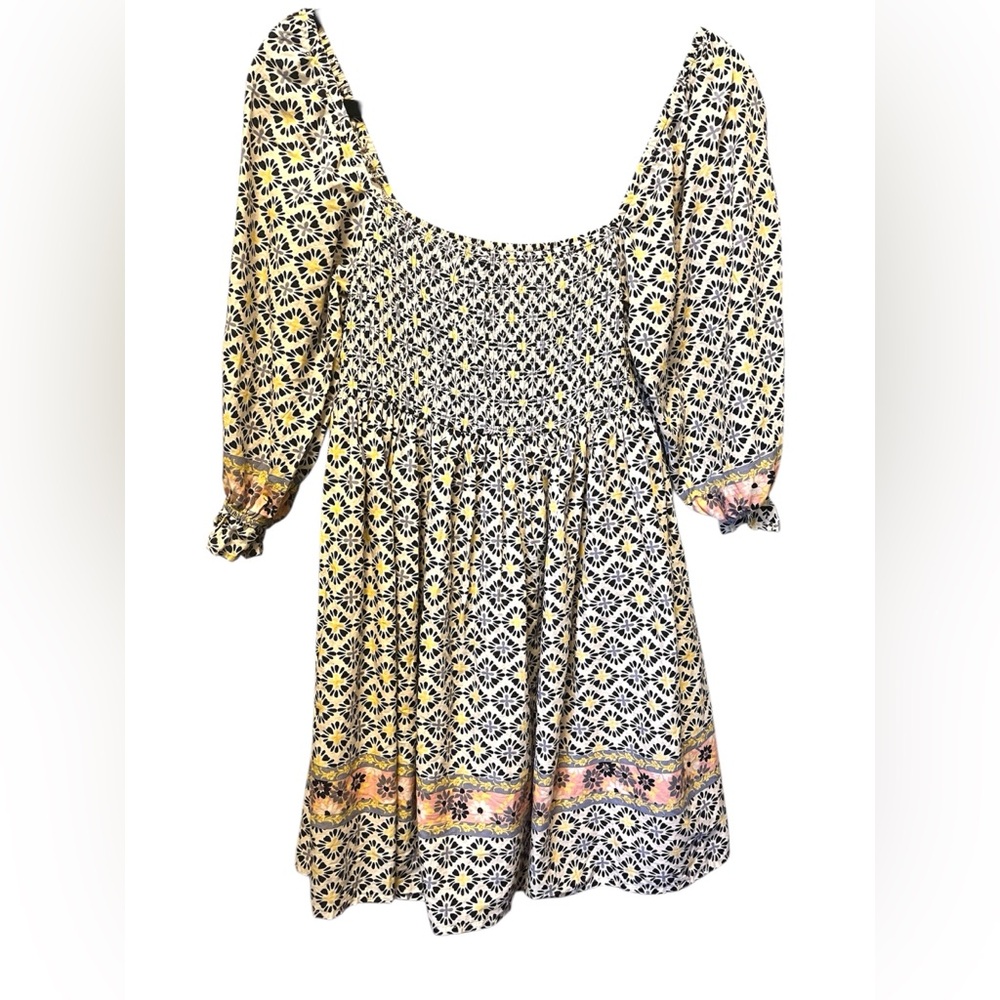 Olivaceous Smocked 3/4 Sleeve Mini Dress